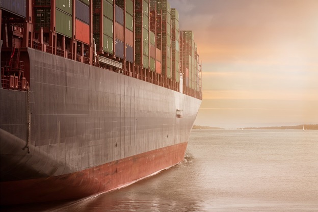 A cargo ship sailing on the sea 