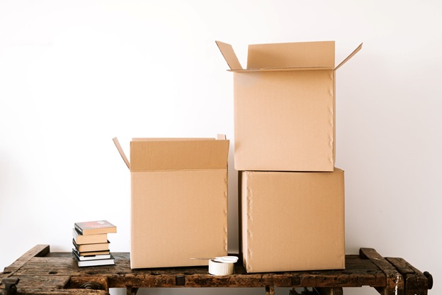 Opened delivery boxes on a table