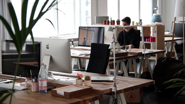 vacant desk in an office space