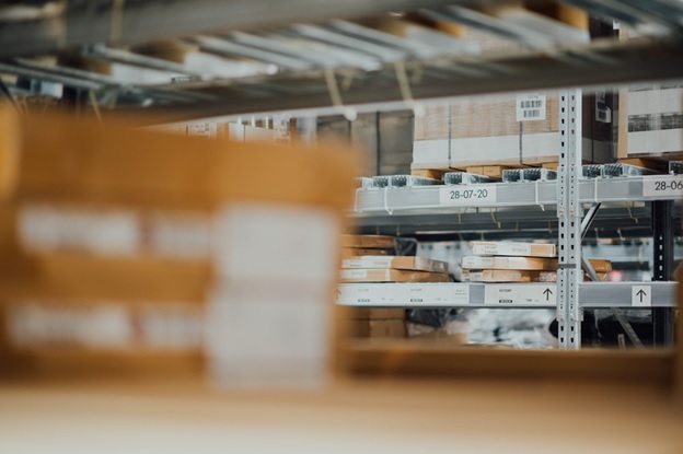 A warehouse stacked with products