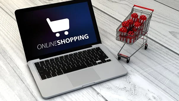 Laptop with online shopping logo