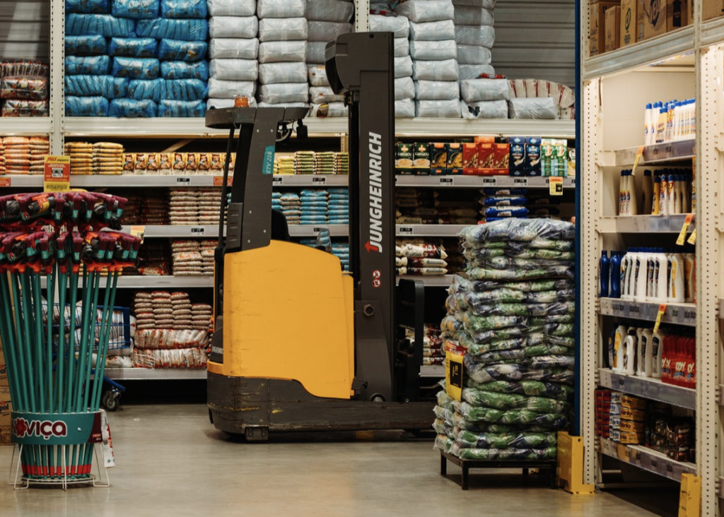 A fork lifter in the warehouse