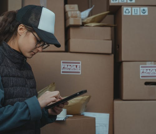 Woman checking packages