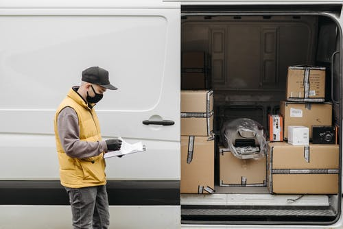 Packages inside a van