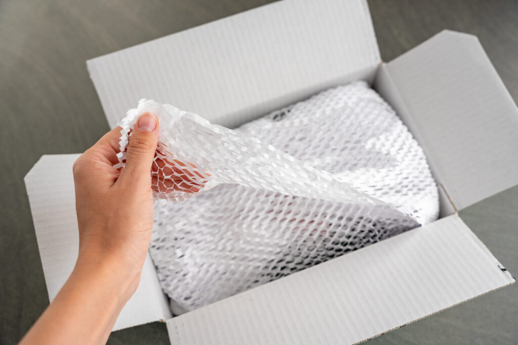 Right-sized carton with protective cushioning for fragile goods