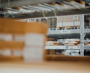 A warehouse stacked with products